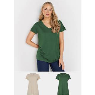 Lts Premium Tall 2 Pack Khaki Green & Stone Brown Vneck Modal Tshirts 14 Lts | Tall Women's Women's Multipack Tops & Vests