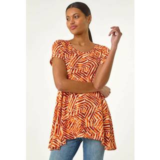 Roman Roman Orange Leaf Print Hanky Hem Tunic Top