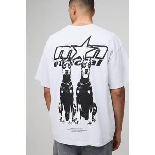 Mens Grey Oversized Man Canine Graphic Washed T-Shirt