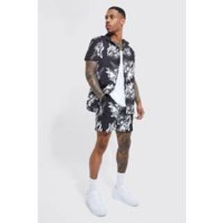 Mens Black Short Sleeve Floral Shirt And Swim Short