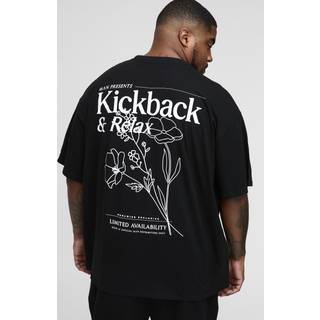 Mens Black Plus Floral Line Drawing Man Print T-Shirt