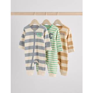 Next Milk Club Neutral 3 pack Baby Two Way Zip Footless Cotton Sleepsuits (0mths-3yrs)