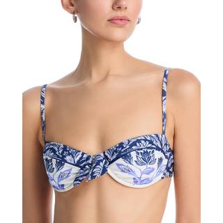 Farm Rio Bow-detail floral bikini top - blue - L