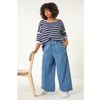 Roman Roman Blue 100% Cotton Curve Tie Waist Denim Wide Leg Trousers