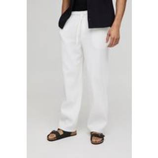 Mens White Relaxed Fit Elasticated Waist Pleated Trousers