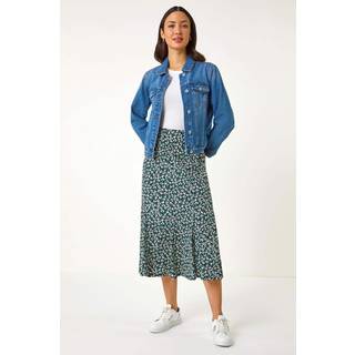 Roman Roman Blue Floral Print Panel Skirt