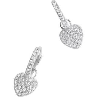 Simply Silver 925 Pave Hjerte Charm Hoop-øreringeEn