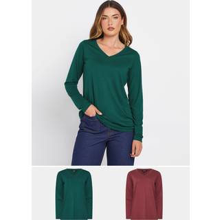 Lts Premium Tall 2 Pack Burgundy Red & Green Vneck Tops 12 Lts | Tall Women's Women's Multipack Tops & Vests
