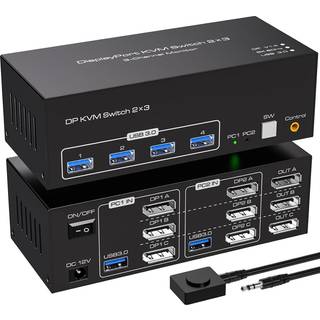 NÖRDIC DisplayPort 1.4 KVM-switch 2 computere 3 skærme 8K60Hz 4K144Hz triple skærm 4 USB 3.0 til 2 PC'er deler 3 skærme