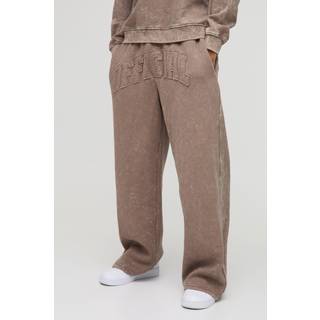 Mens Brown Wide Leg Official Applique Washed Joggers