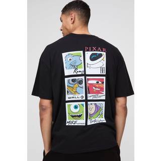 Mens Black Oversized Disney Pixar Multi Character License Printed T-Shirt