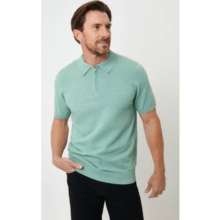 Threadbare Threadbare Green Textured Front Quarter Zip Knitted Polo Shirt