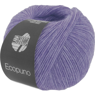 Lana Grossa Ecopuno 214 Lillablå Indhold: 72% bomuld, 17% ren ny merinould, 11% baby alpaca Vægt/Længde: 50 g = ca. 215 meter Anbefalede pinde: 4.00-4.50 mm Strikkefasthed: 10 x 10 cm = 24 m x 30 p Vask:Håndvask / Tørres fladt.