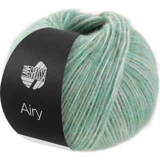 Lana Grossa Airy 04 Mintgrå Indhold: 42% baby alpaca, 40% bomuld, 18% ren, ny merinould Vægt/Længde: 50 g = ca. 170 meter Anbefalede pinde: 5-5.5 mm Strikkefasthed: 10 x 10 cm = 15 m x 22 p Vask:Håndvask / Tørres fladt.