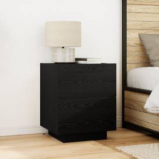 Sengebord med LED-lys Sort Eg 45x40x55 cm