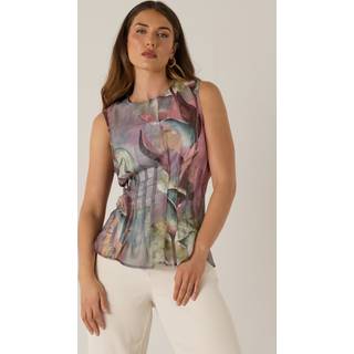 Lts Tall Purple Sheer Abstract Shimmer Pleated Top 10 Lts | Tall Women's Shirts & Blouses