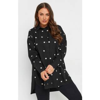 Yours Curve Yours Curve Black Embroidered Daisy Long Sleeve 100% Cotton Shirt