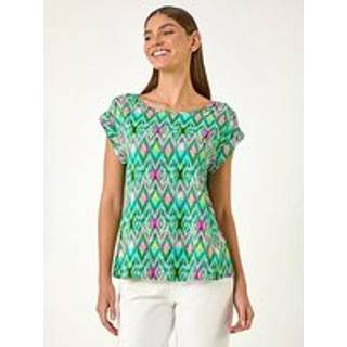 Roman Roman Green Abstract Print Shell Top