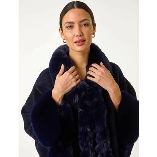 Roman Roman Blue Classic Faux Fur Trim Cardigan Cape