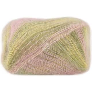 Lana Grossa Cottonhair 108 Vanilje/rosa/gammelrosa/mørk oliven/lindgrøn Indhold:70% mohair, 30% bomuld Vægt/længde:50 g = ca. 450 meter Anbefalede pinde: 3.50 - 4.00 mm Strikkefasthed:10 x 10 cm = 24 m x 32 p Vask:Håndvask / Tørres fladt.