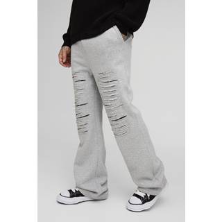 Mens Grey Tall Heavy Weight Relaxed Fit Distressed Flare Joggers