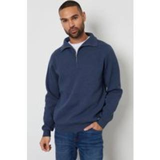 Threadbare Threadbare Denim Blue Rib Panel Quarter Zip Jumper