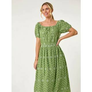 Roman Roman Green Petite Contrast Embroidery Dress