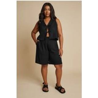 Yours Curve Yours Curve Black Linen Bermuda Shorts