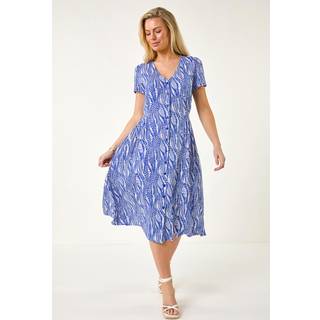 Roman Roman Blue Petite Shirred Waist Button Dress