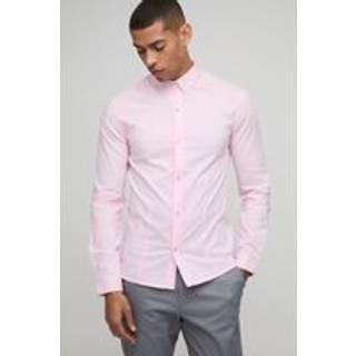 Mens Pink Slim Fit Basic Long Sleeve Collared Shirt