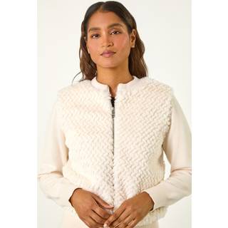 Roman Roman Natural Faux Fur Funnel Neck Zip Jacket