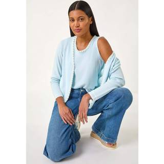 Roman Roman Blue Faux Pearl Trim Cardigan
