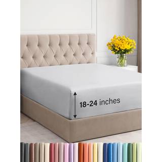 Ekstra Deep Cal King Fitted Sheet - Hotel Luxury Single Fitted Sheet - let passer til 18 tommer til 24 tommer madras - Soft Wrinkle Gratis åndbar