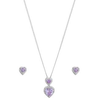 Jon Richard Jon Richard Silver Tone Cubic Zirconia Lavender Halo Double Heart Set