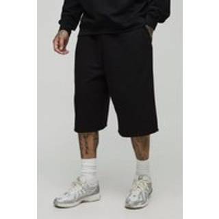 Mens Black Tall Regular Fit 260GSM Loopback Basic Jersey Longline Shorts