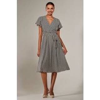 Jolie Moi Jolie Moi Black Short Sleeve Side Tie Midi Dress