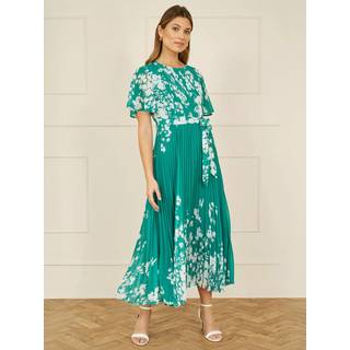 Yumi Yumi Green Mirror Floral Design Pleated Midi Dress