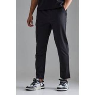 Mens Black Elasticated Waist Slim Fit Smart Trousers