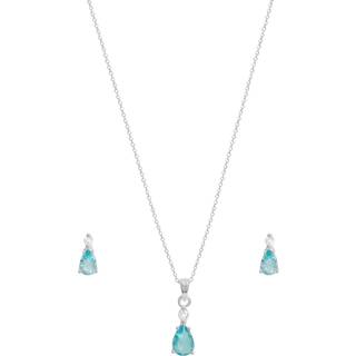 Simply Silver 925 sæt med cubic zirconium og aqua dråber - GaveæskeEn