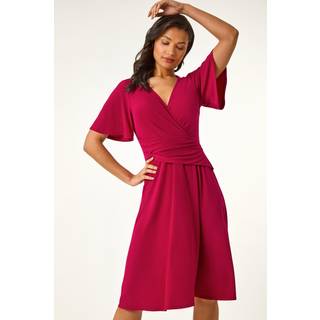 Roman Roman Purple Wrap Over Stretch Midi Dress