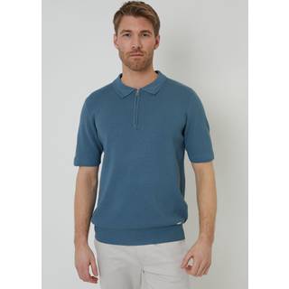 Threadbare Threadbare Blue Quarter Zip Textured Trim Knitted Polo Shirt