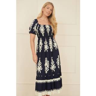 Yumi Block Print Viscose Ruched Midi Dress42