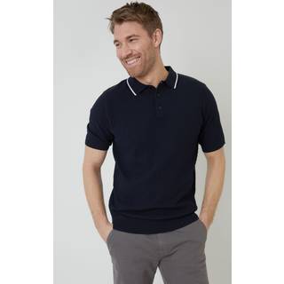 Threadbare Threadbare Blue Textured Front Tipping Collar Knitted Polo Shirt