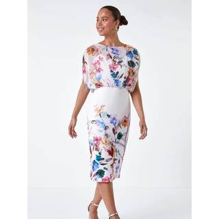 Roman Roman White Floral Chiffon Blouson Overlay Dress