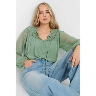Lts Tall Sage Green Sheer Dobby Tie Neck Blouse 16 Lts | Tall Women's Shirts & Blouses