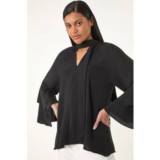 Roman Roman Black Frilled Sleeve Tie Front Blouse