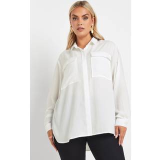 Yours Curve Yours Curve White Long Sleeve Hammered Utility Shirt
