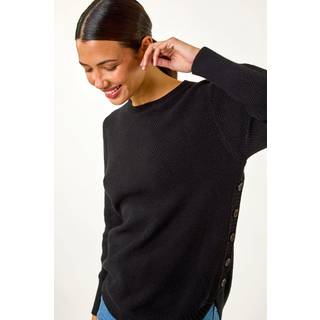 Roman Roman Black Textured Curved Hem Jumper