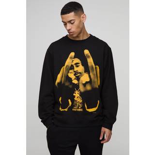 Mens Black Oversized Extended Neck Tupac License Sweat