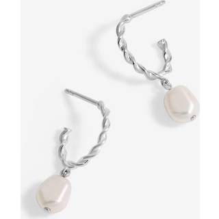 Simply Silver Simply Silver Silver Tone 925 Polished twist and Pearl Hoop Earrings